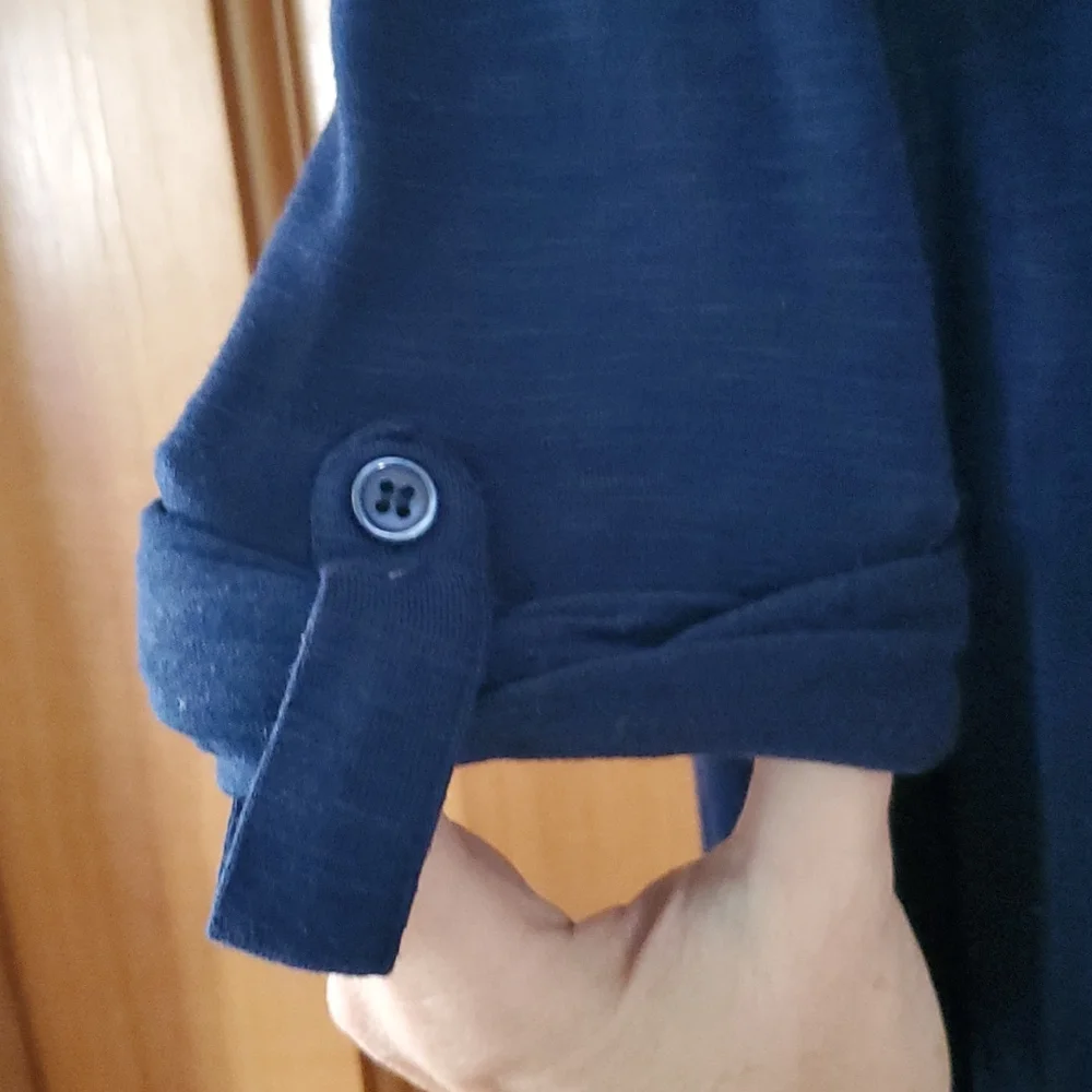 WHBM Navy Boatneck Tab Sleeve Shirt with Sheer Panel size medium‎ - Picture 5 of 11